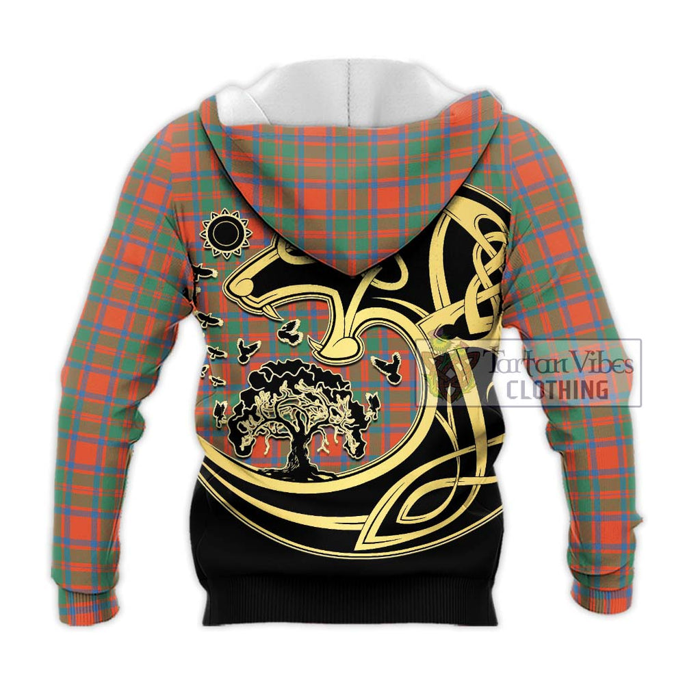 MacKintosh Ancient Tartan Knitted Hoodie with Family Crest Celtic Wolf Style - Tartan Vibes Clothing