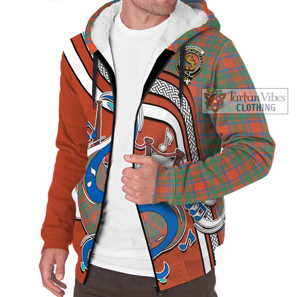 MacKintosh Ancient Tartan Sherpa Hoodie with Epic Bagpipe Style Unisex - Tartanvibesclothing Shop