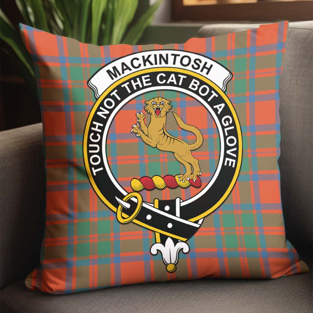 MacKintosh Ancient Tartan Pillow Cover with Family Crest - Tartanvibesclothing