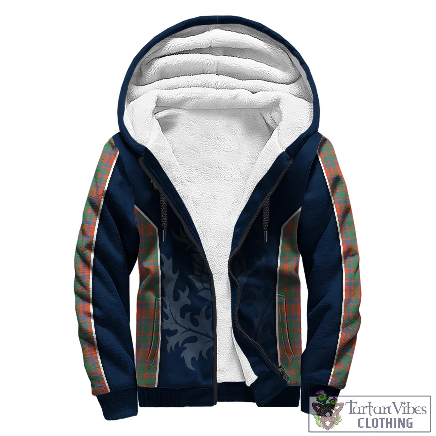 Tartan Vibes Clothing MacKintosh Ancient Tartan Sherpa Hoodie with Family Crest and Scottish Thistle Vibes Sport Style