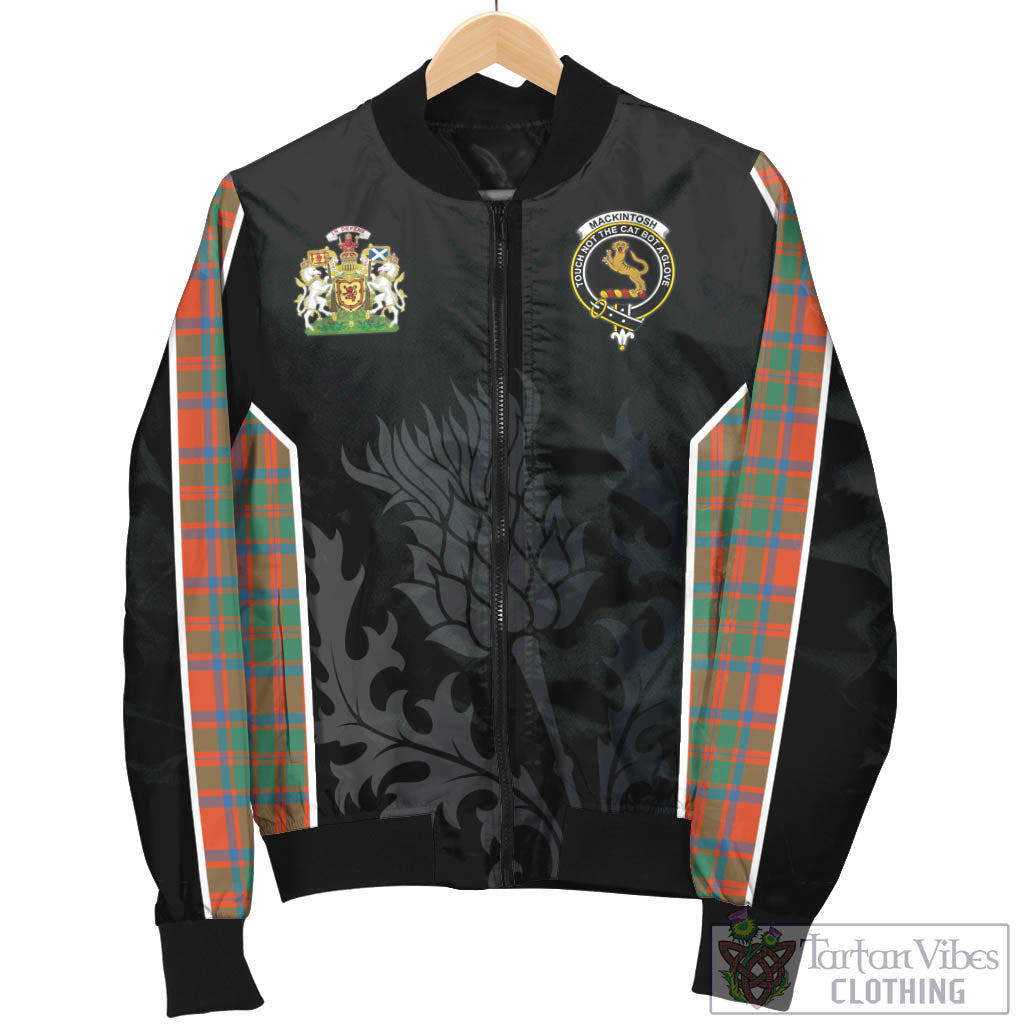 Tartan Vibes Clothing MacKintosh Ancient Tartan Bomber Jacket with Family Crest and Scottish Thistle Vibes Sport Style