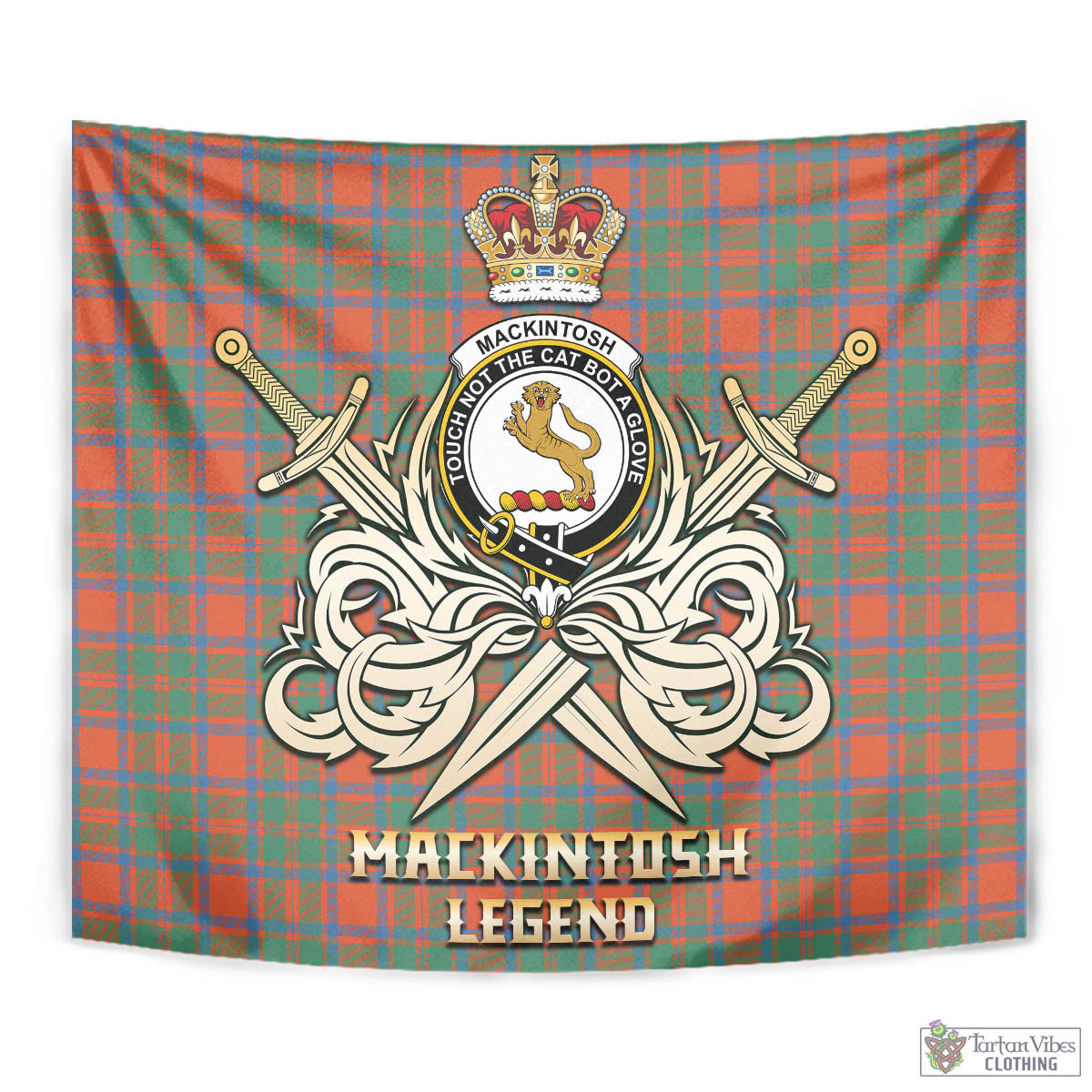 Tartan Vibes Clothing MacKintosh Ancient Tartan Tapestry with Clan Crest and the Golden Sword of Courageous Legacy