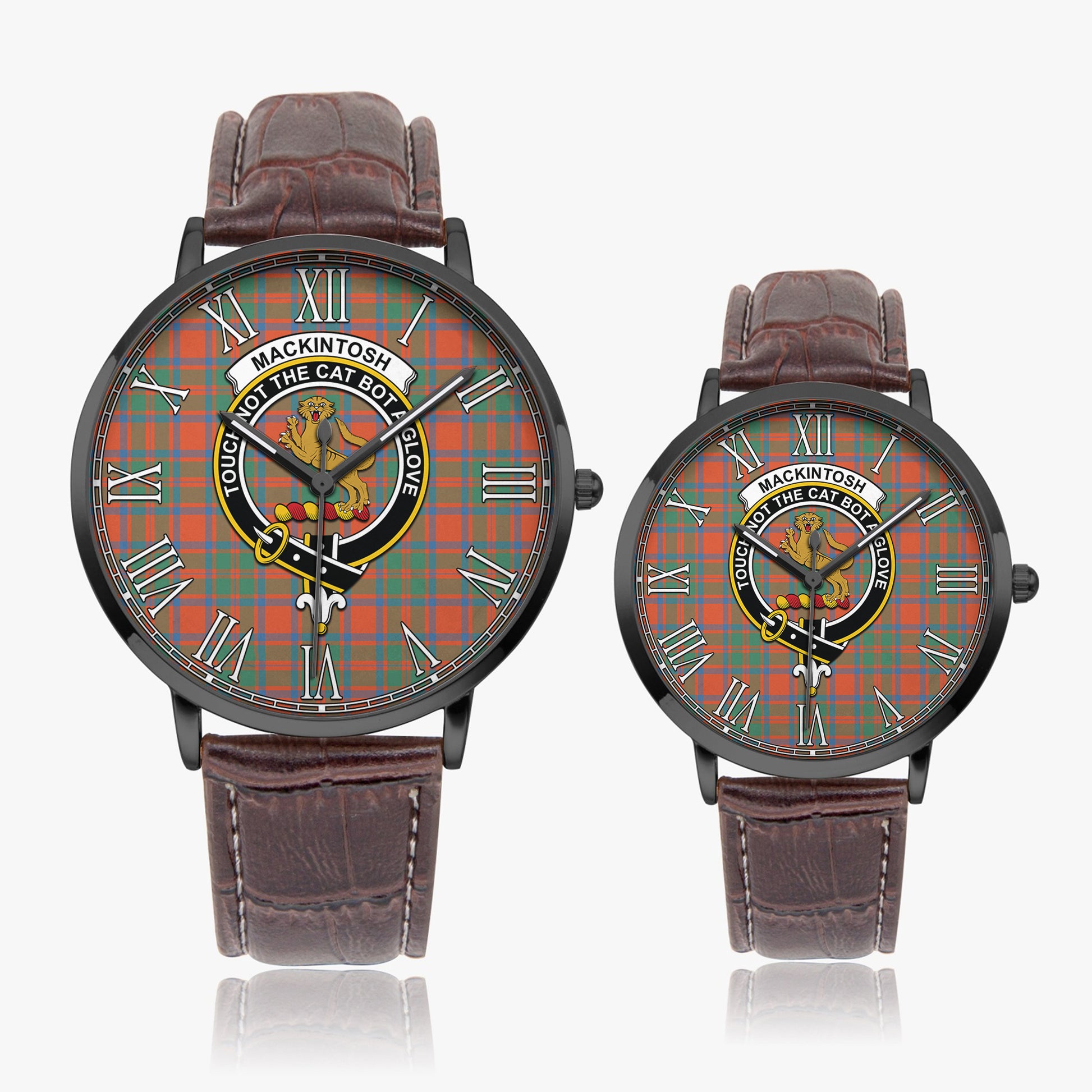 MacKintosh Ancient Tartan Family Crest Leather Strap Quartz Watch - Tartanvibesclothing