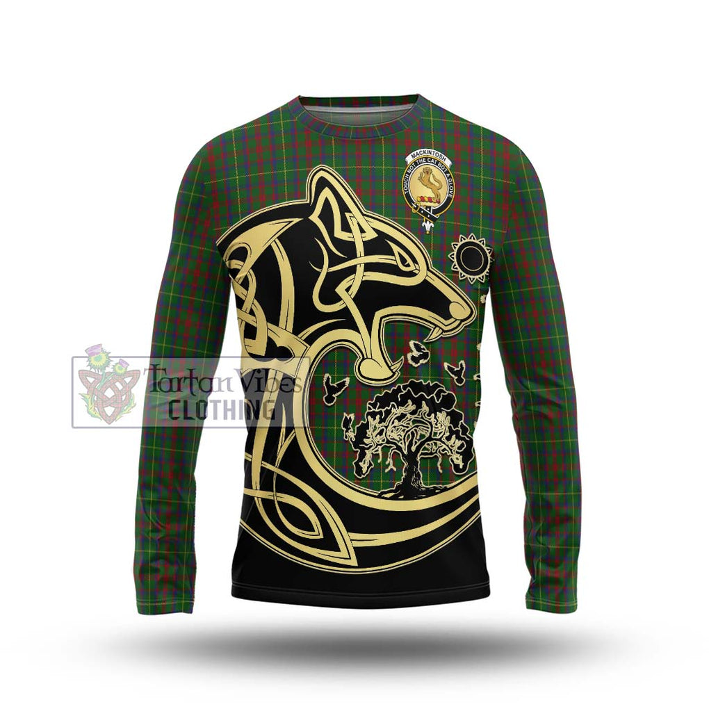 MacKintosh Hunting Tartan Long Sleeve T-Shirt with Family Crest Celtic Wolf Style Unisex - Tartan Vibes Clothing