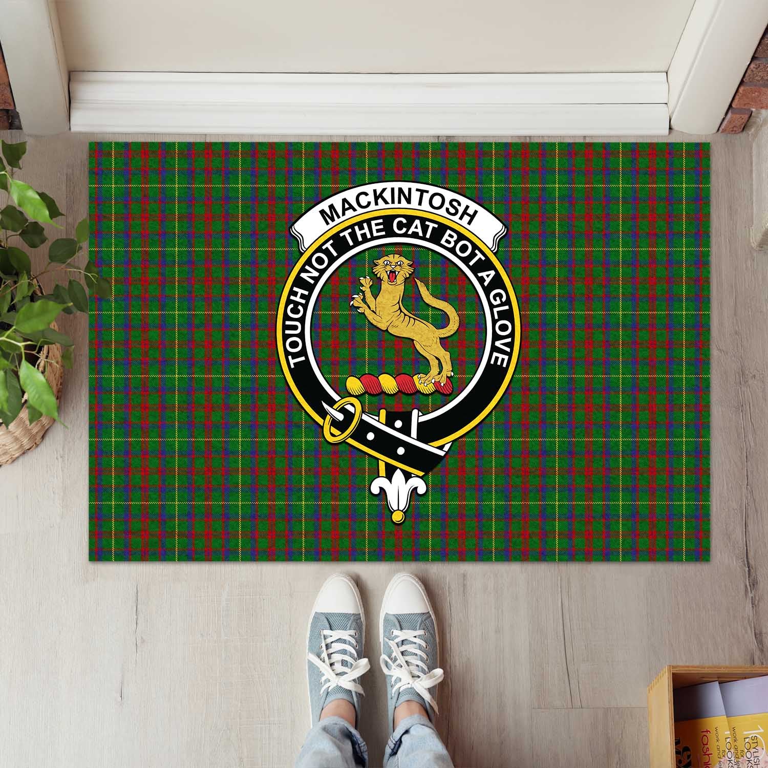 MacKintosh Hunting Tartan Door Mat with Family Crest - Tartanvibesclothing