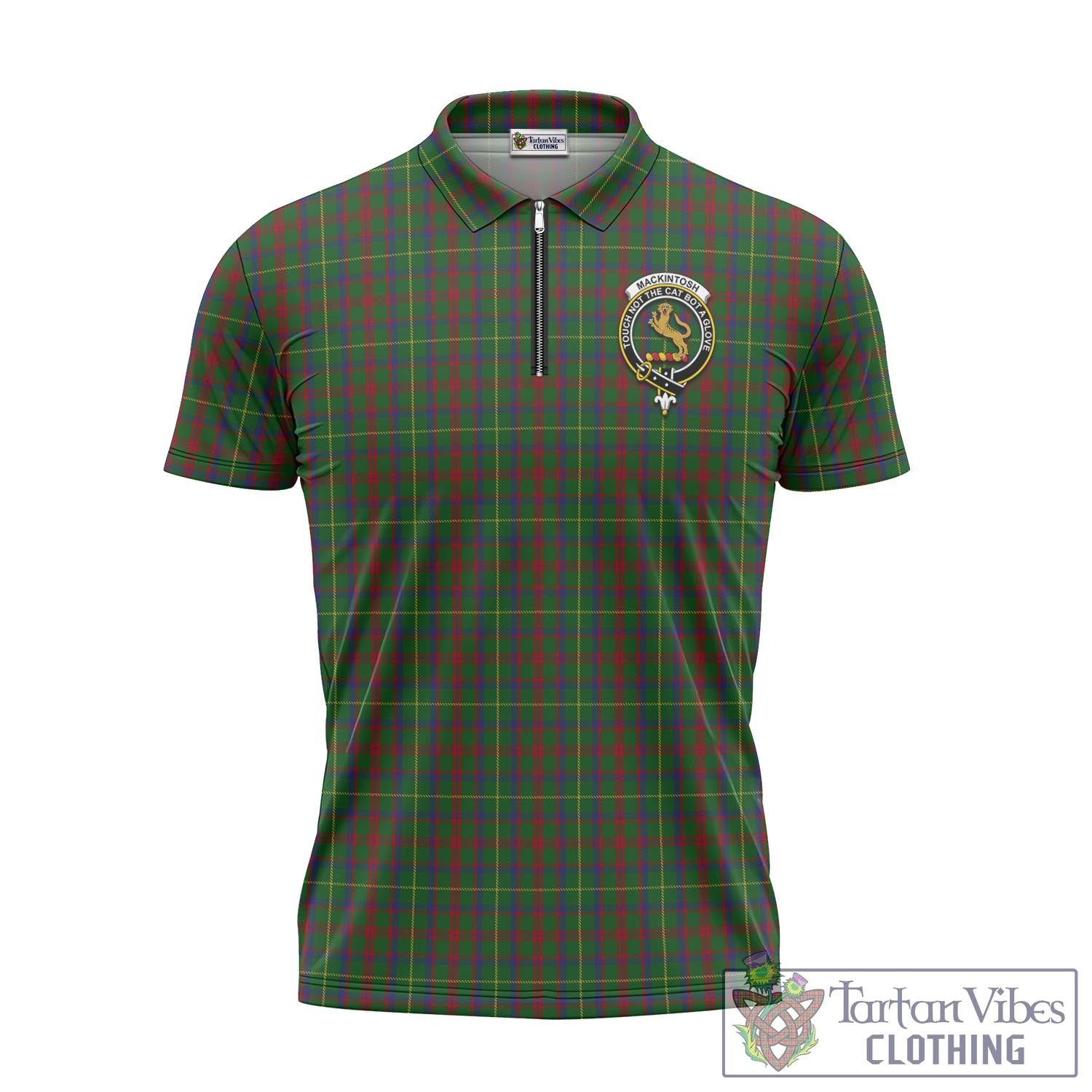 Tartan Vibes Clothing MacKintosh Hunting Tartan Zipper Polo Shirt with Family Crest