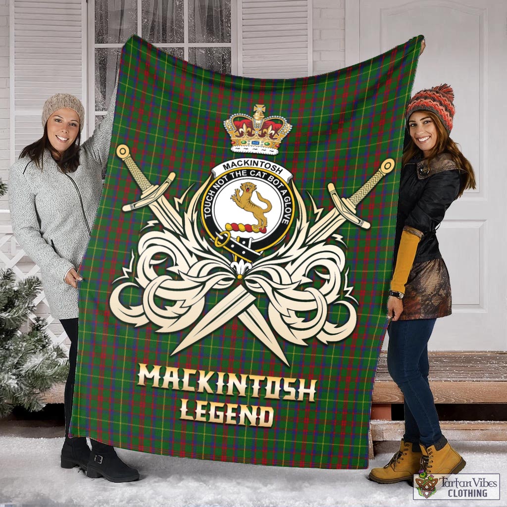 Tartan Vibes Clothing MacKintosh Hunting Tartan Blanket with Clan Crest and the Golden Sword of Courageous Legacy