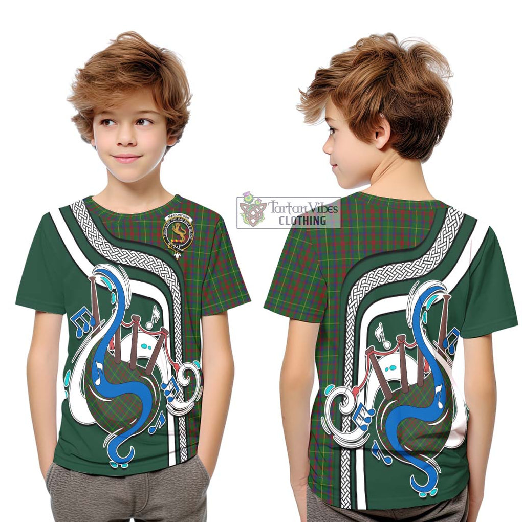 Tartan Vibes Clothing MacKintosh Hunting Tartan Kid T-Shirt with Epic Bagpipe Style