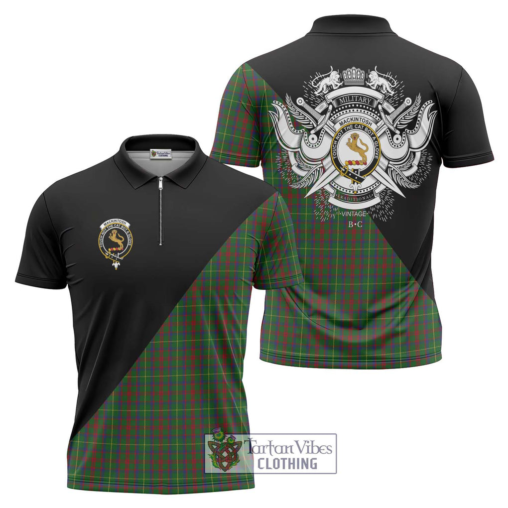 MacKintosh Hunting Tartan Zipper Polo Shirt with Family Crest and Military Logo Style Unisex - Tartanvibesclothing Shop