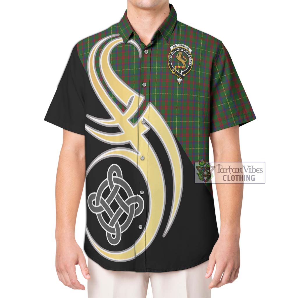 MacKintosh Hunting Tartan Short Sleeve Button Shirt with Family Crest and Celtic Symbol Style Kid - Tartan Vibes Clothing