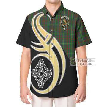 MacKintosh Hunting Tartan Short Sleeve Button Shirt with Family Crest and Celtic Symbol Style