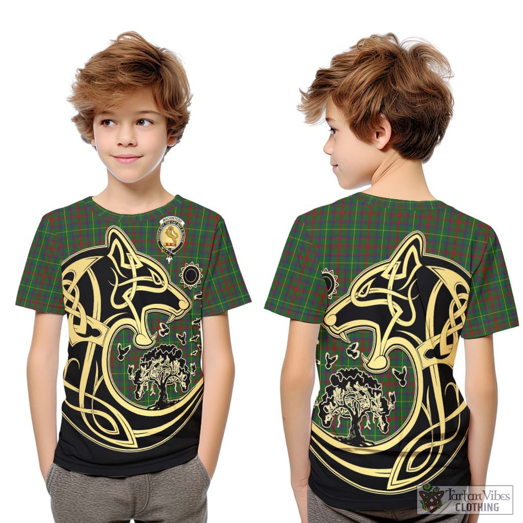 MacKintosh Hunting Tartan Kid T-Shirt with Family Crest Celtic Wolf Style Youth XL Size14 - Tartan Vibes Clothing