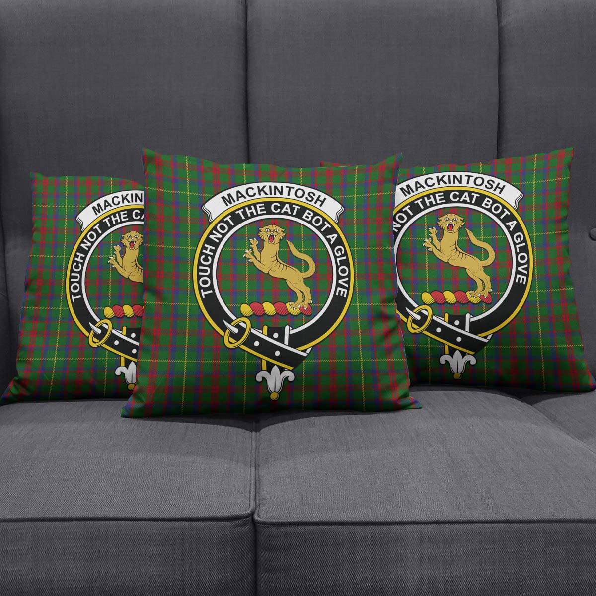 MacKintosh Hunting Tartan Pillow Cover with Family Crest Square Pillow Cover - Tartanvibesclothing