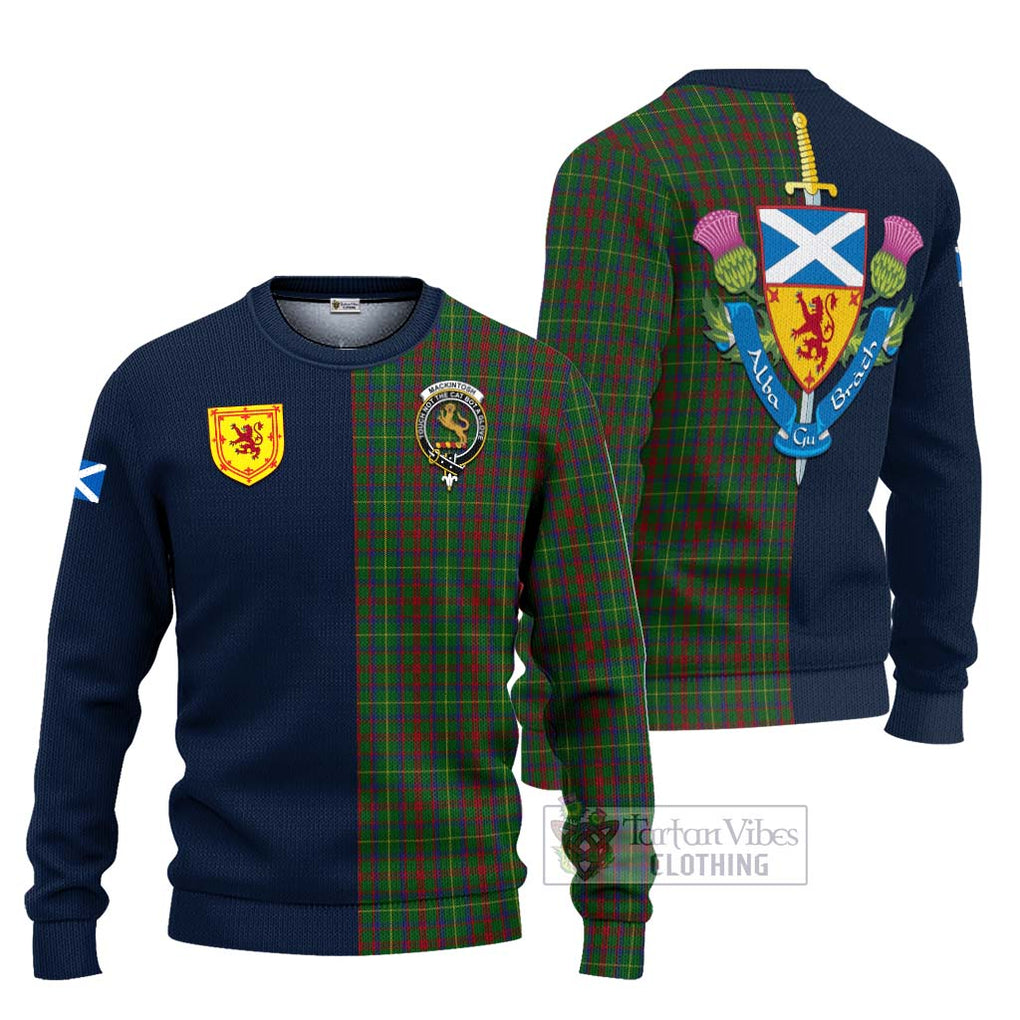 Tartan Vibes Clothing MacKintosh Hunting Tartan Knitted Sweater with Scottish Lion Royal Arm Half Style