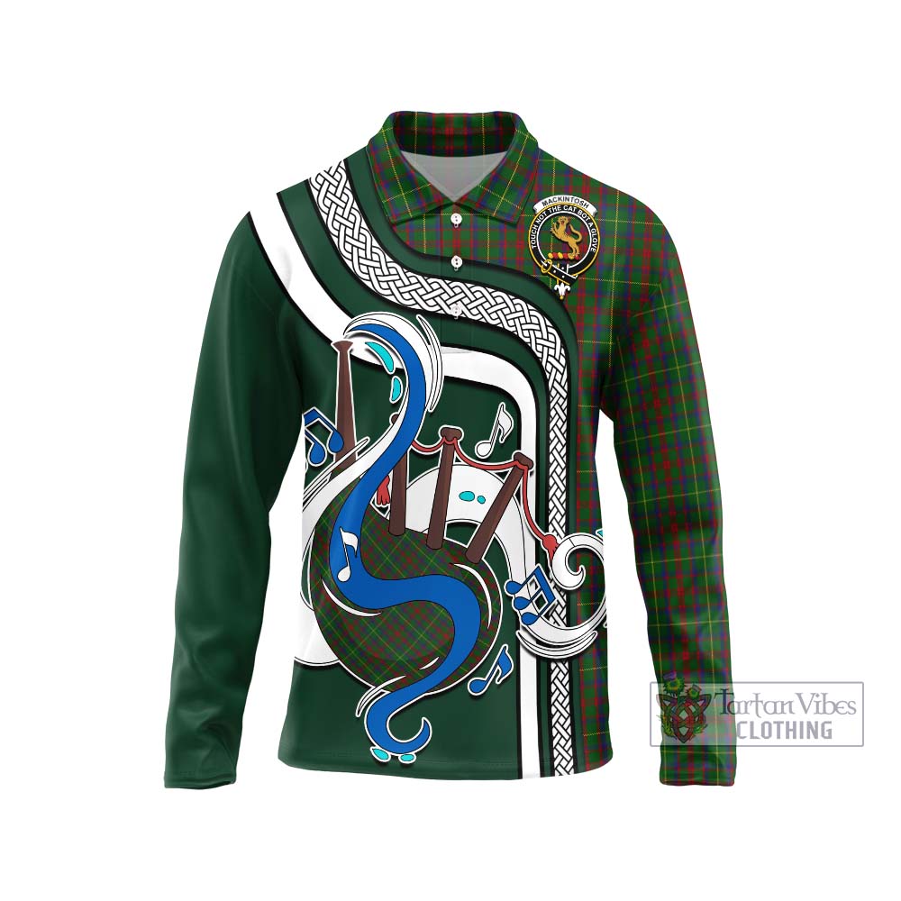 Tartan Vibes Clothing MacKintosh Hunting Tartan Long Sleeve Polo Shirt with Epic Bagpipe Style