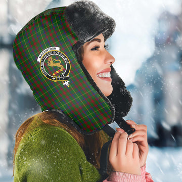 MacKintosh Hunting Tartan Winter Trapper Hat with Family Crest