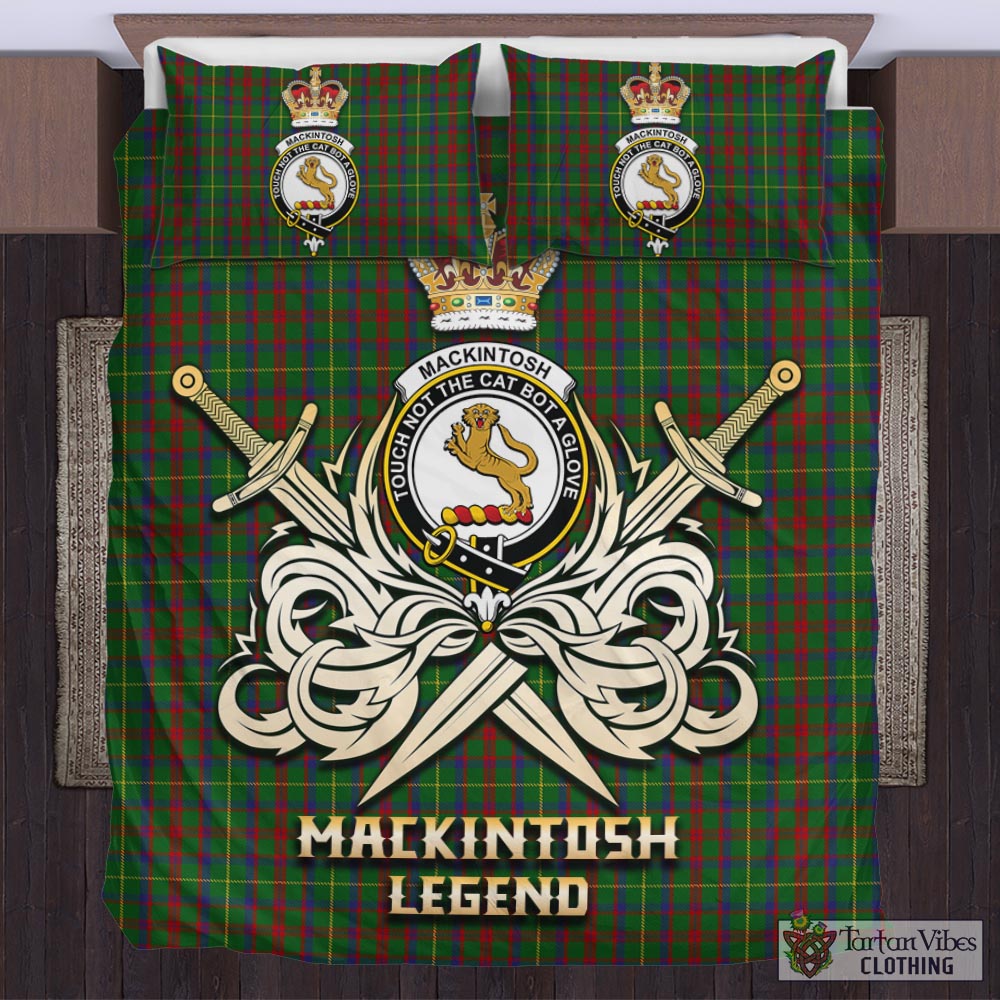 Tartan Vibes Clothing MacKintosh Hunting Tartan Bedding Set with Clan Crest and the Golden Sword of Courageous Legacy