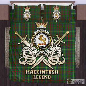 MacKintosh Hunting Tartan Bedding Set with Clan Crest and the Golden Sword of Courageous Legacy