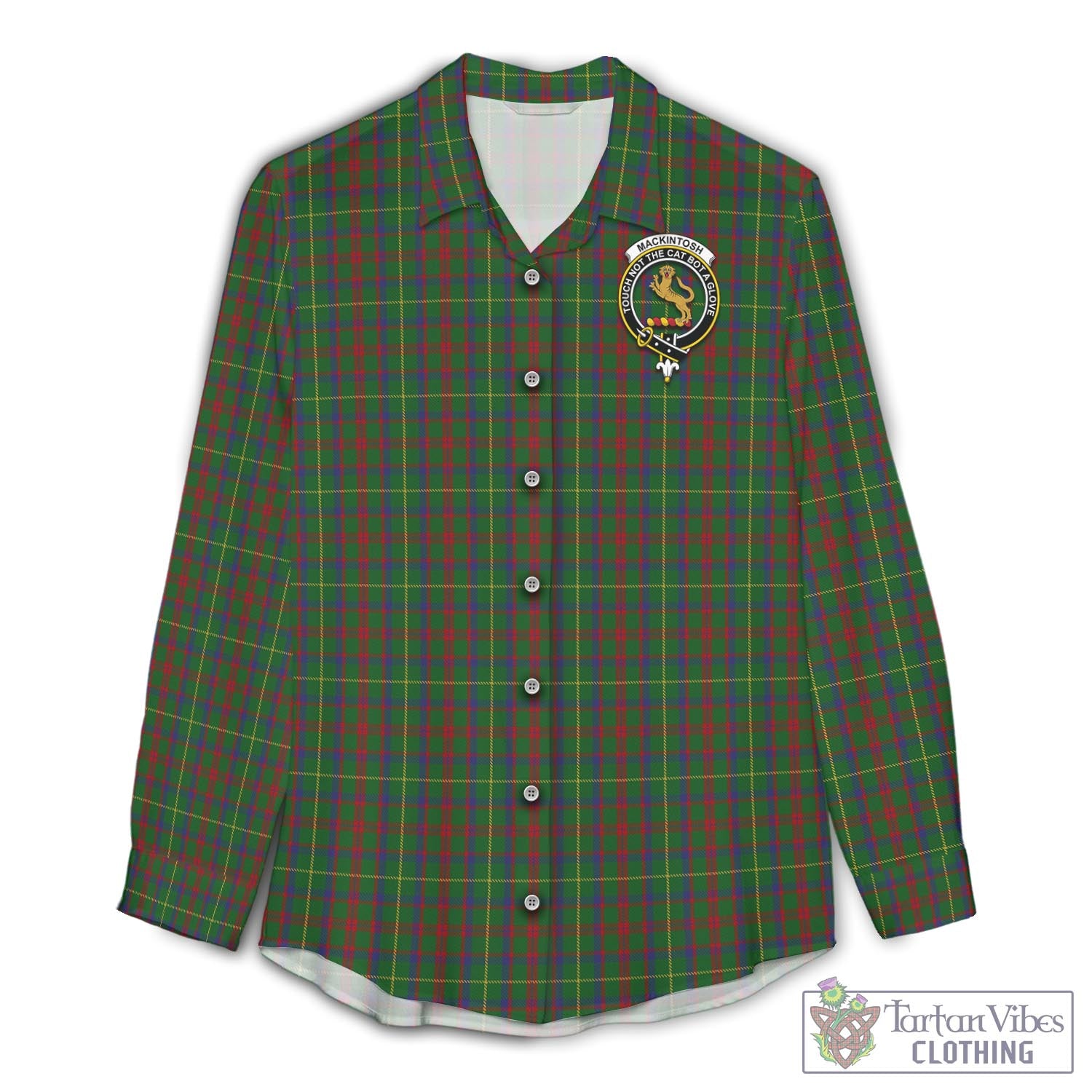 Tartan Vibes Clothing MacKintosh Hunting Tartan Womens Casual Shirt with Family Crest