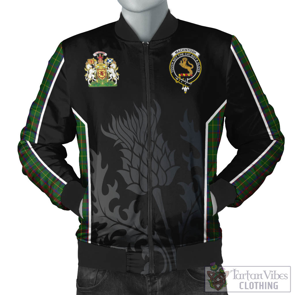 Tartan Vibes Clothing MacKintosh Hunting Tartan Bomber Jacket with Family Crest and Scottish Thistle Vibes Sport Style