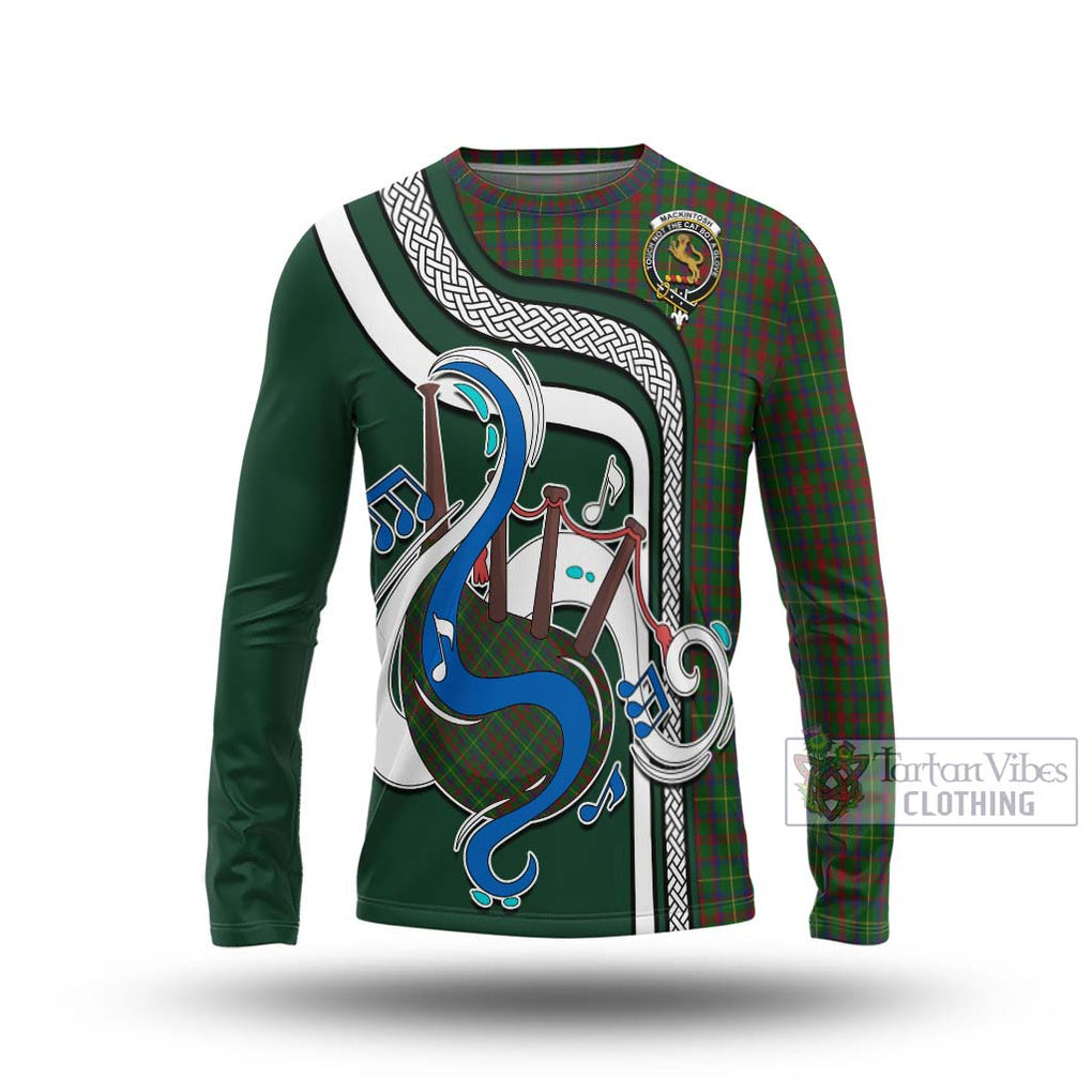 Tartan Vibes Clothing MacKintosh Hunting Tartan Long Sleeve T-Shirt with Epic Bagpipe Style