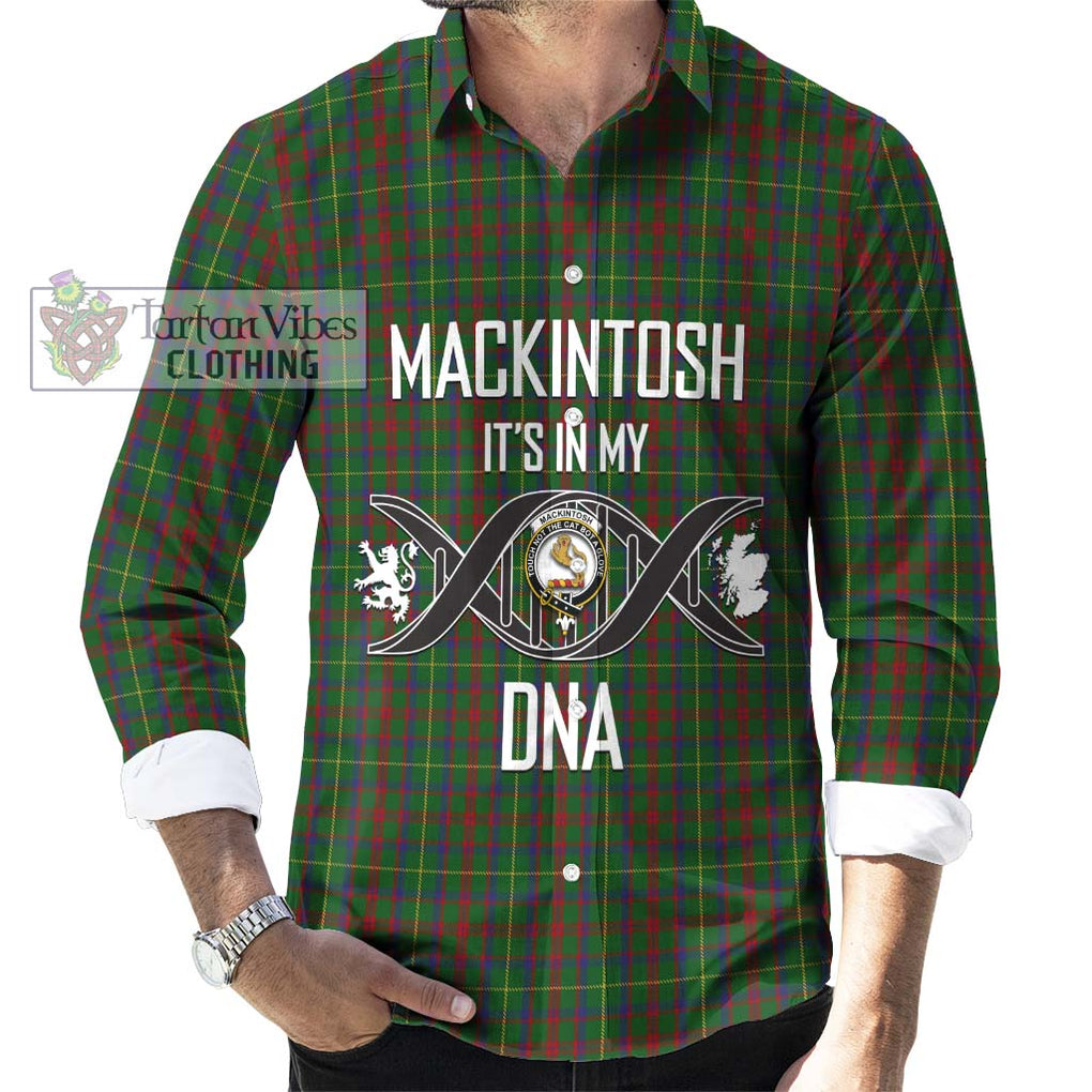 MacKintosh Hunting Tartan Long Sleeve Button Shirt with Family Crest DNA In Me Style Men's Shirt S - Tartanvibesclothing Shop