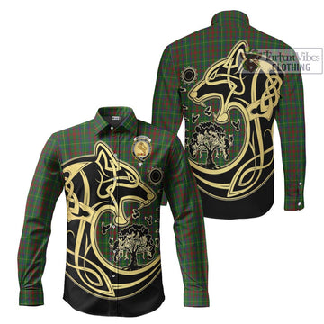 MacKintosh Hunting Tartan Long Sleeve Button Shirt with Family Crest Celtic Wolf Style