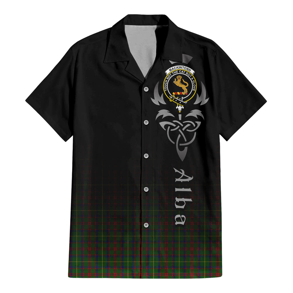 Tartan Vibes Clothing MacKintosh Hunting Tartan Short Sleeve Button Up Featuring Alba Gu Brath Family Crest Celtic Inspired