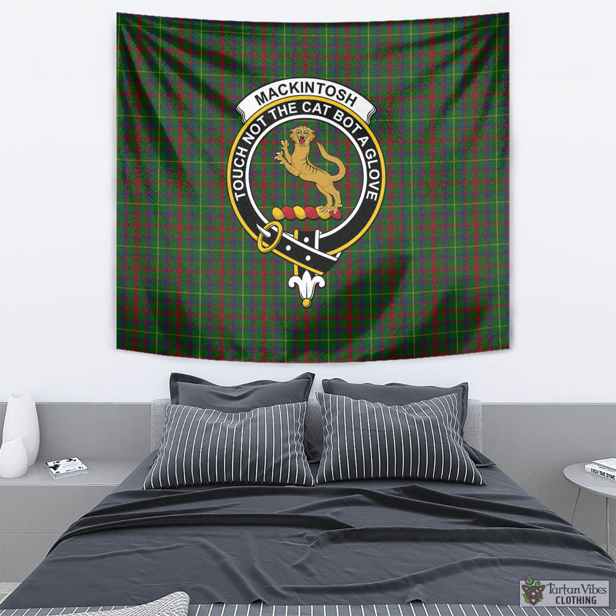 Tartan Vibes Clothing MacKintosh Hunting Tartan Tapestry Wall Hanging and Home Decor for Room with Family Crest