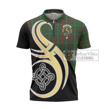 MacKintosh Hunting Tartan Zipper Polo Shirt with Family Crest and Celtic Symbol Style