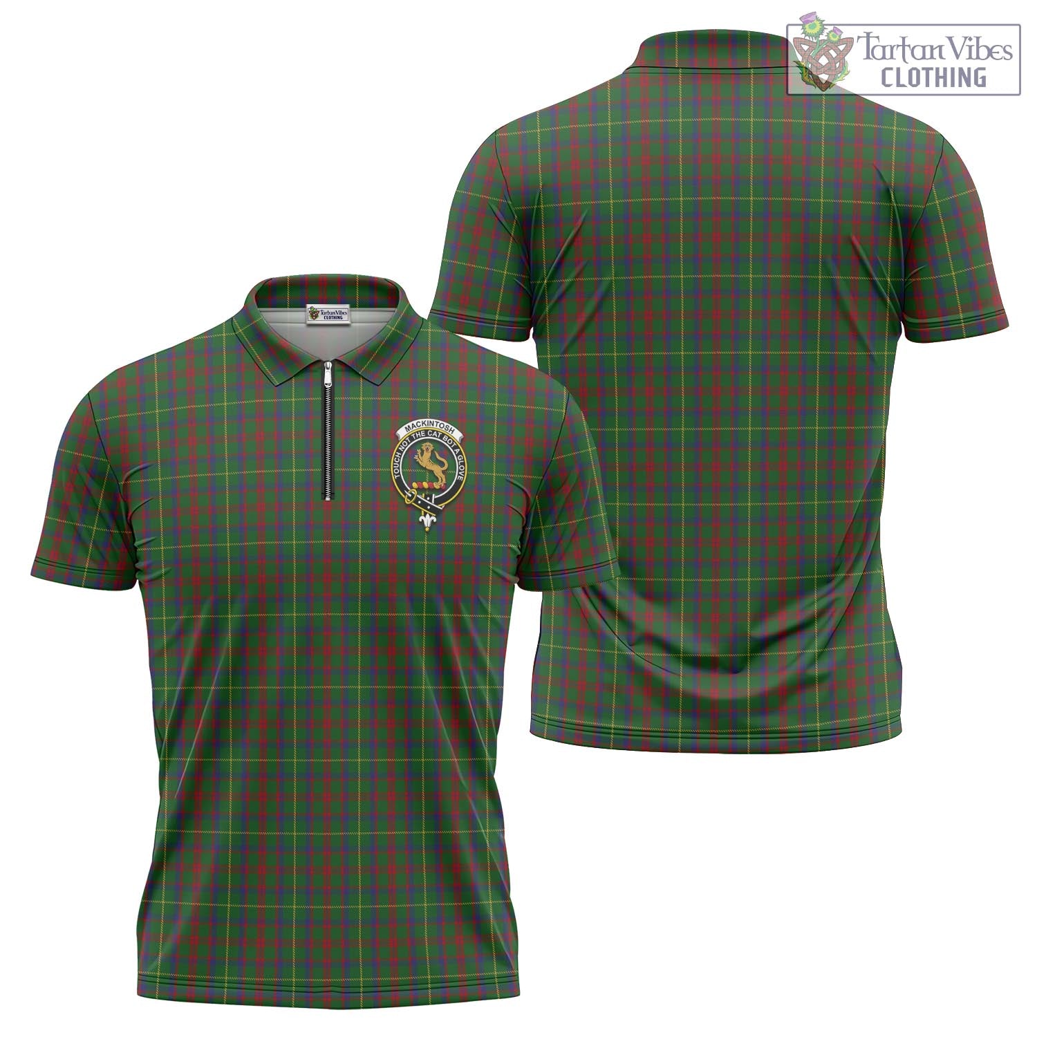 Tartan Vibes Clothing MacKintosh Hunting Tartan Zipper Polo Shirt with Family Crest