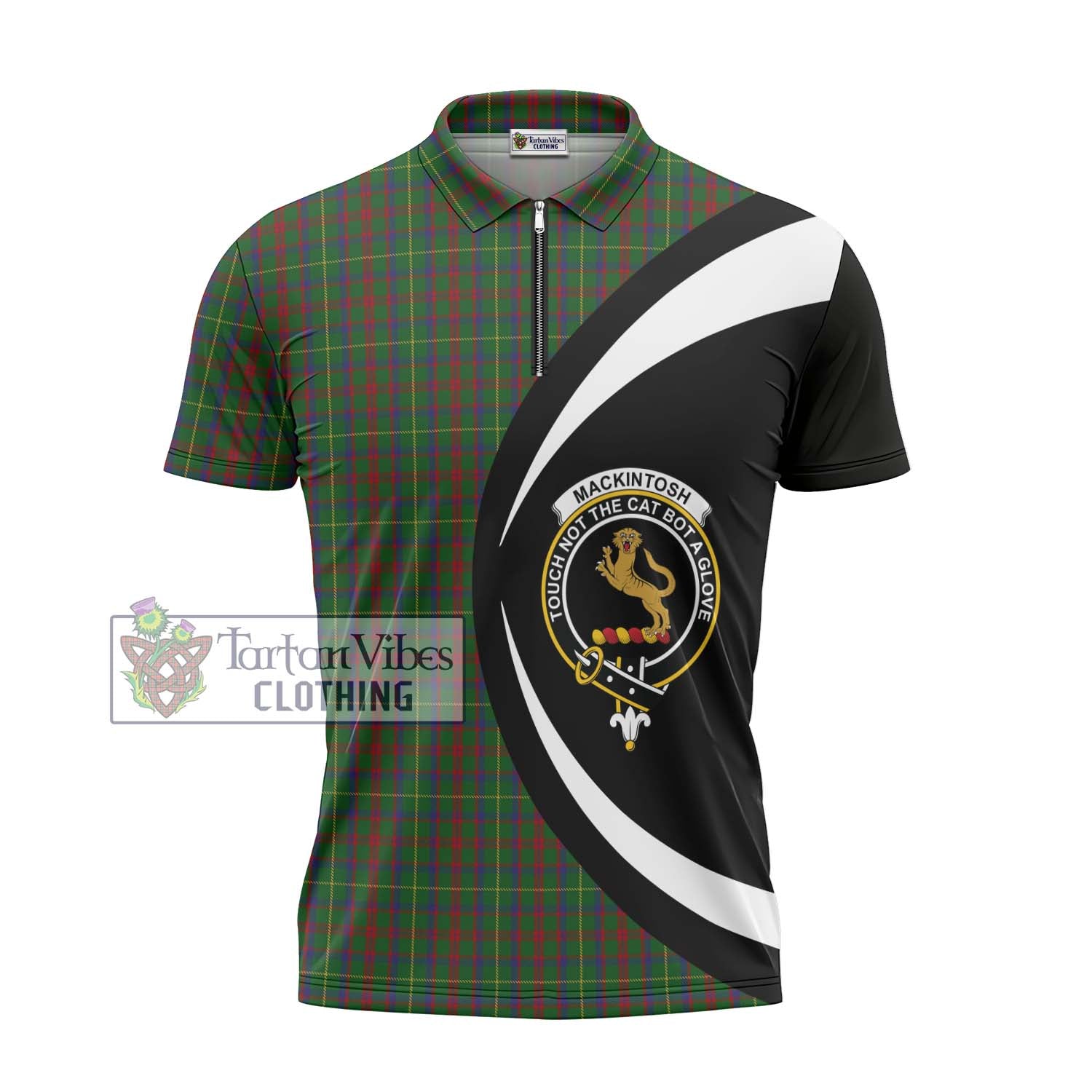 Tartan Vibes Clothing MacKintosh Hunting Tartan Zipper Polo Shirt with Family Crest Circle Style