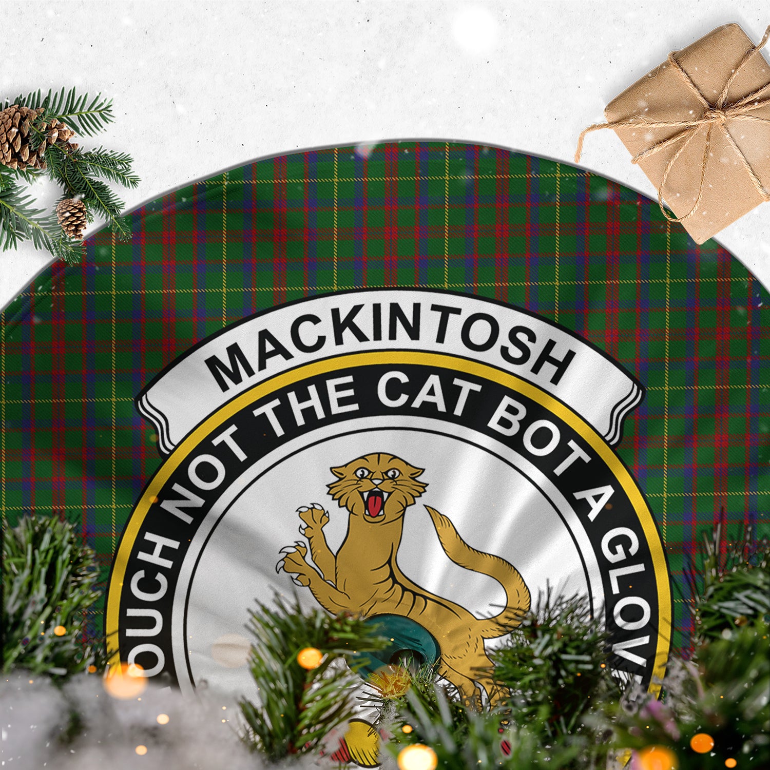 MacKintosh Hunting Tartan Christmas Tree Skirt with Family Crest - Tartanvibesclothing