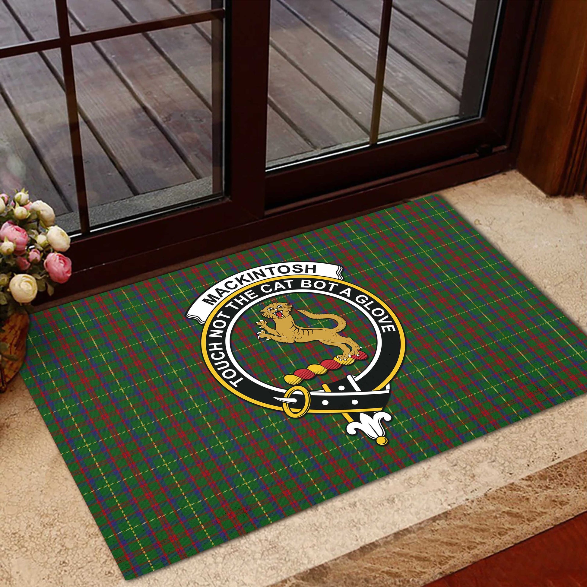 MacKintosh Hunting Tartan Door Mat with Family Crest - Tartanvibesclothing