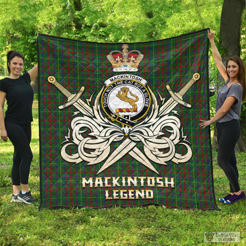 MacKintosh Hunting Tartan Quilt with Clan Crest and the Golden Sword of Courageous Legacy