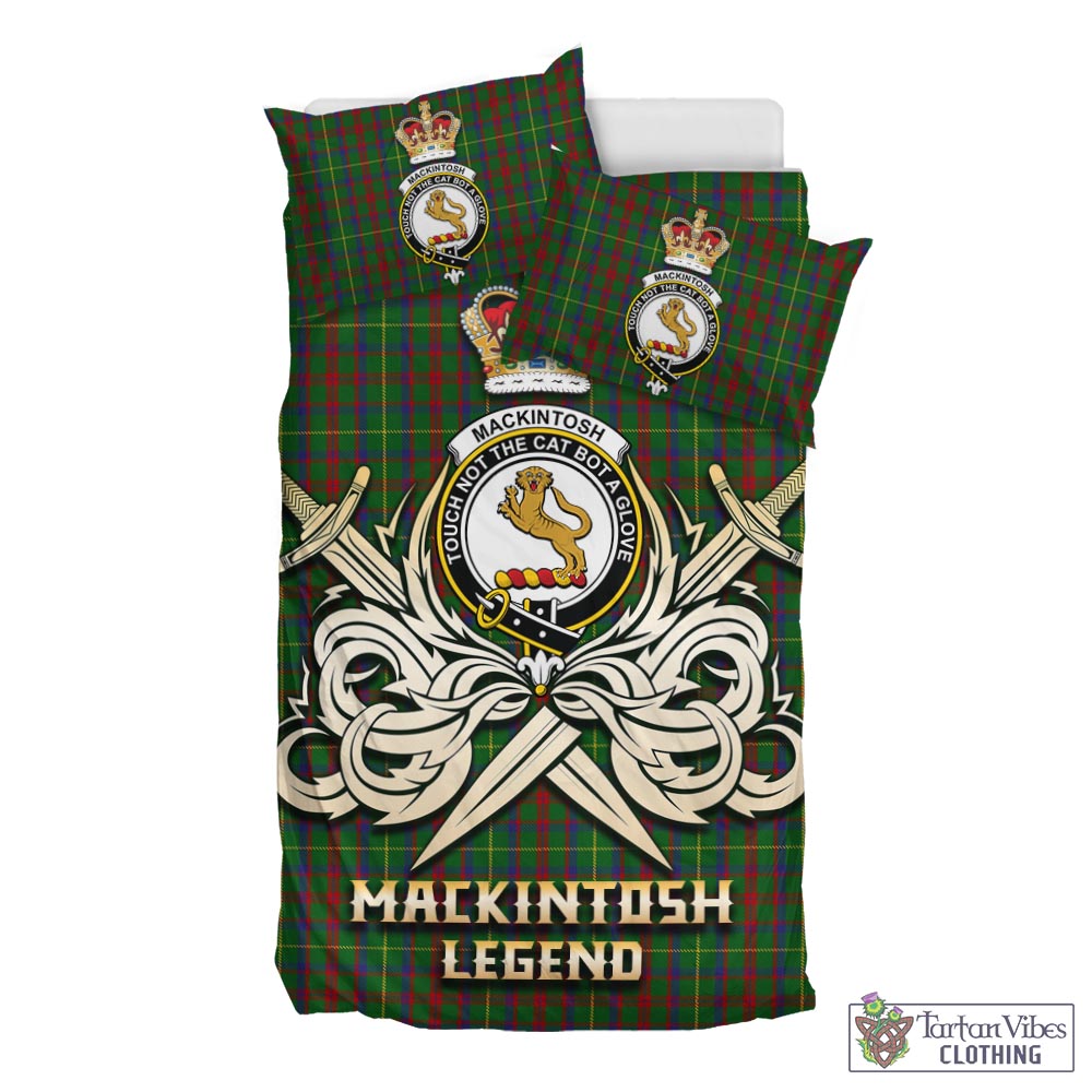 Tartan Vibes Clothing MacKintosh Hunting Tartan Bedding Set with Clan Crest and the Golden Sword of Courageous Legacy