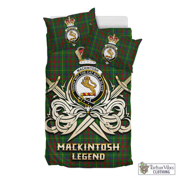 MacKintosh Hunting Tartan Bedding Set with Clan Crest and the Golden Sword of Courageous Legacy