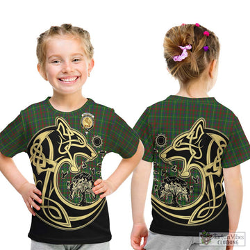 MacKintosh Hunting Tartan Kid T-Shirt with Family Crest Celtic Wolf Style