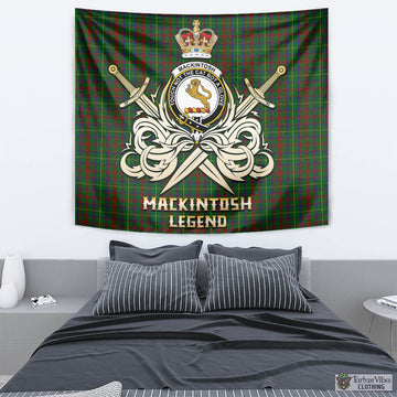 MacKintosh Hunting Tartan Tapestry with Clan Crest and the Golden Sword of Courageous Legacy