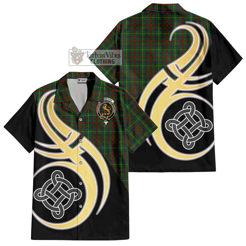 MacKintosh Hunting Tartan Short Sleeve Button Shirt with Family Crest and Celtic Symbol Style - Tartan Vibes Clothing