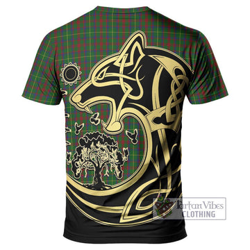 MacKintosh Hunting Tartan T-Shirt with Family Crest Celtic Wolf Style