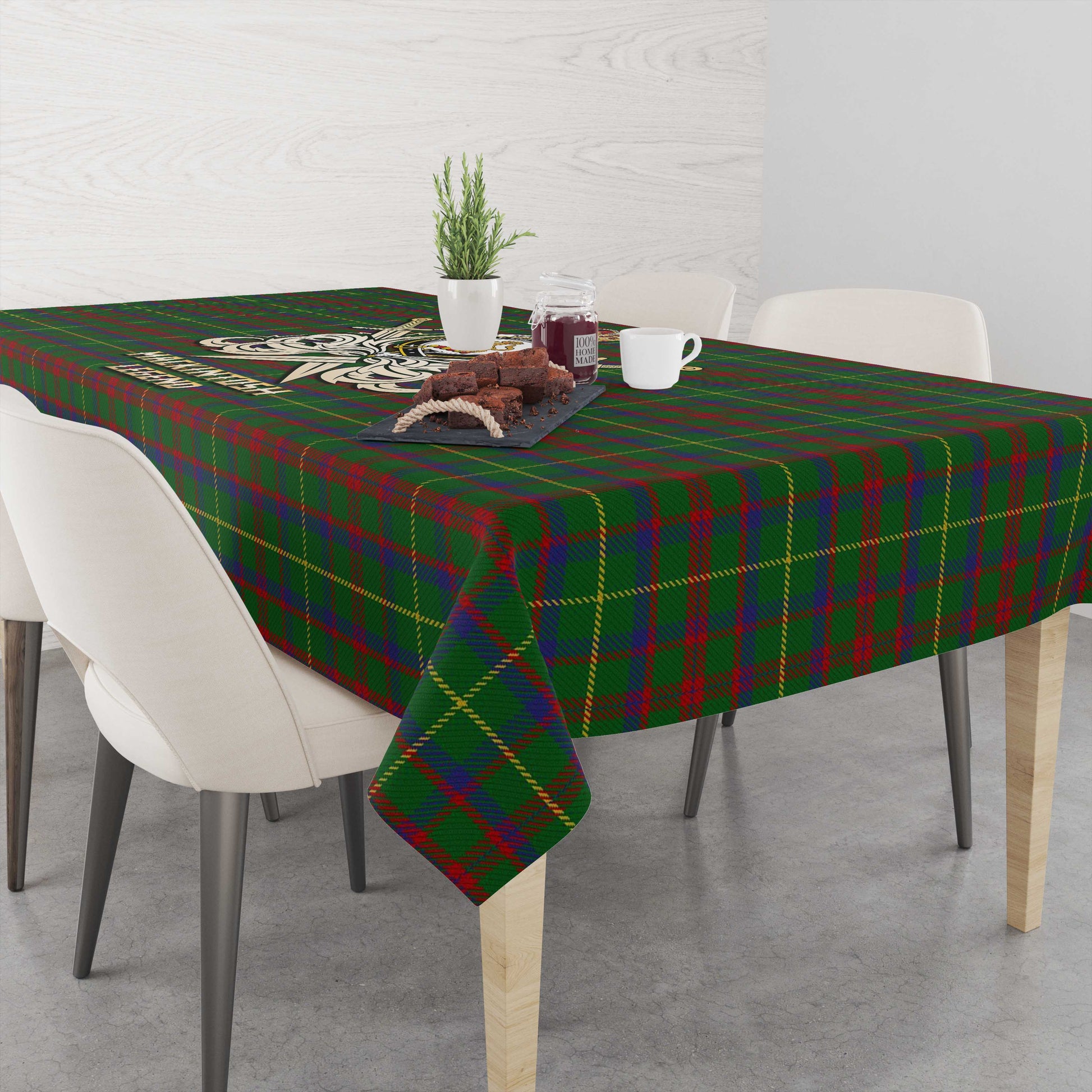 Tartan Vibes Clothing MacKintosh Hunting Tartan Tablecloth with Clan Crest and the Golden Sword of Courageous Legacy