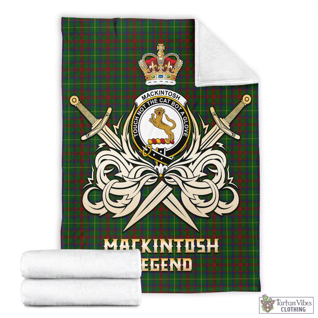 Tartan Vibes Clothing MacKintosh Hunting Tartan Blanket with Clan Crest and the Golden Sword of Courageous Legacy