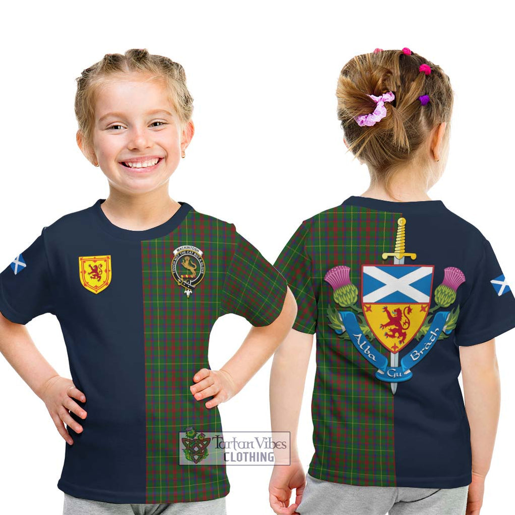 Tartan Vibes Clothing MacKintosh Hunting Tartan Kid T-Shirt with Scottish Lion Royal Arm Half Style