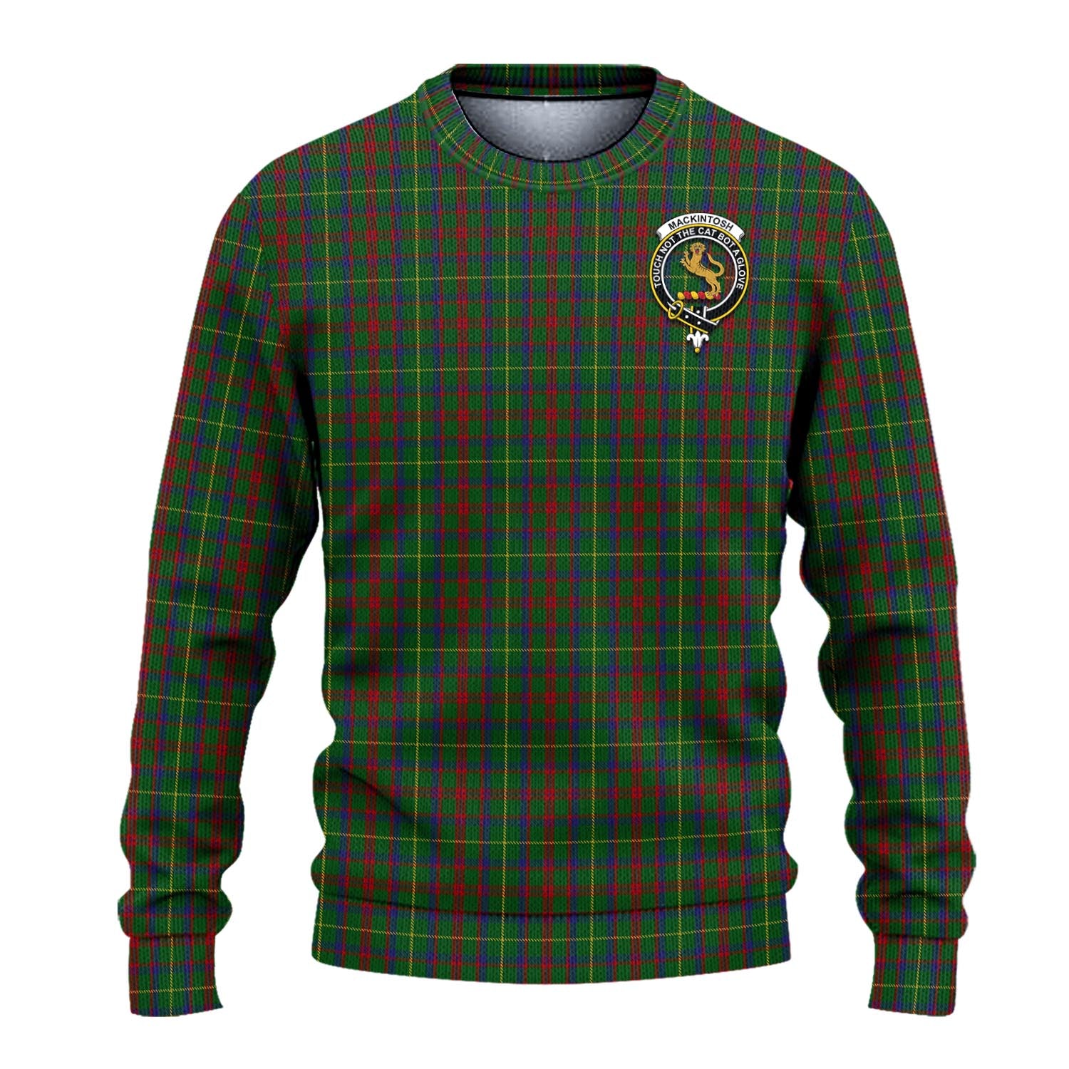 MacKintosh Hunting Tartan Knitted Sweater with Family Crest - Tartanvibesclothing