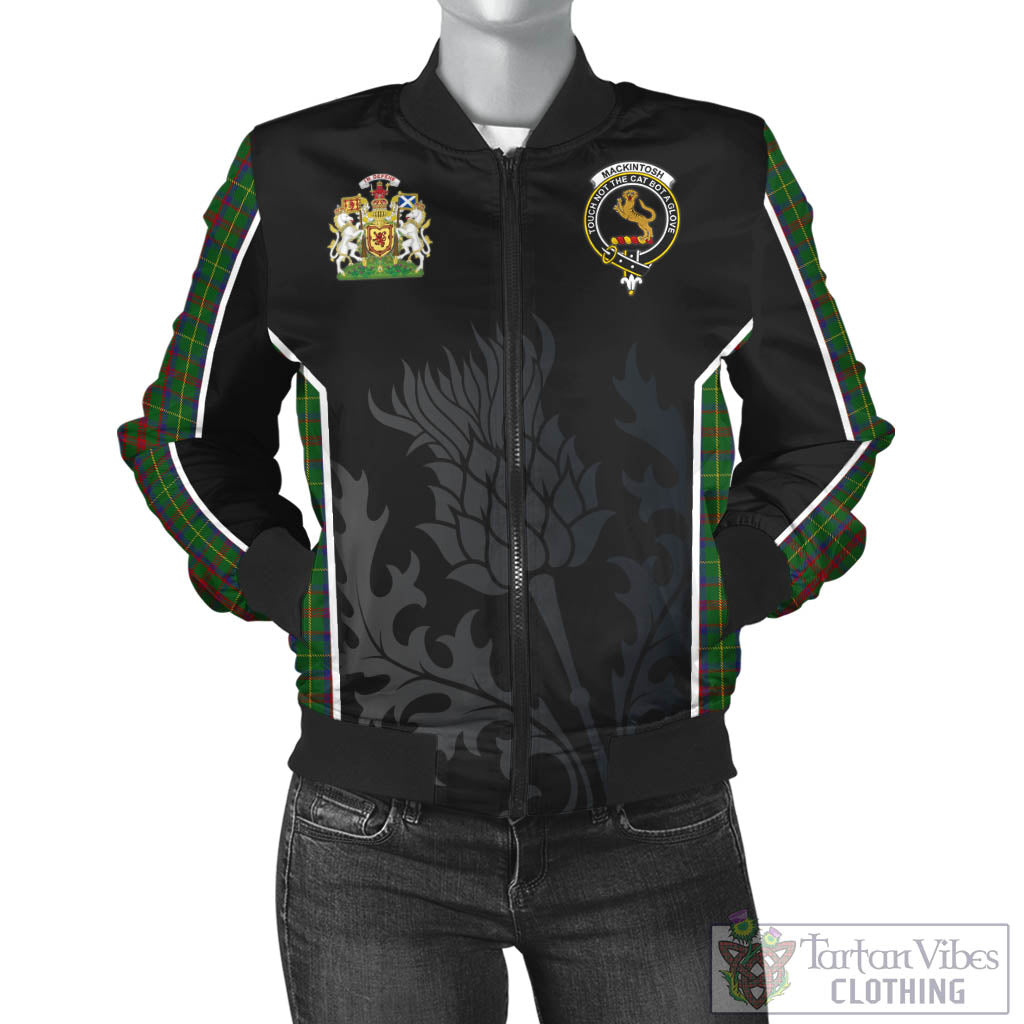 Tartan Vibes Clothing MacKintosh Hunting Tartan Bomber Jacket with Family Crest and Scottish Thistle Vibes Sport Style