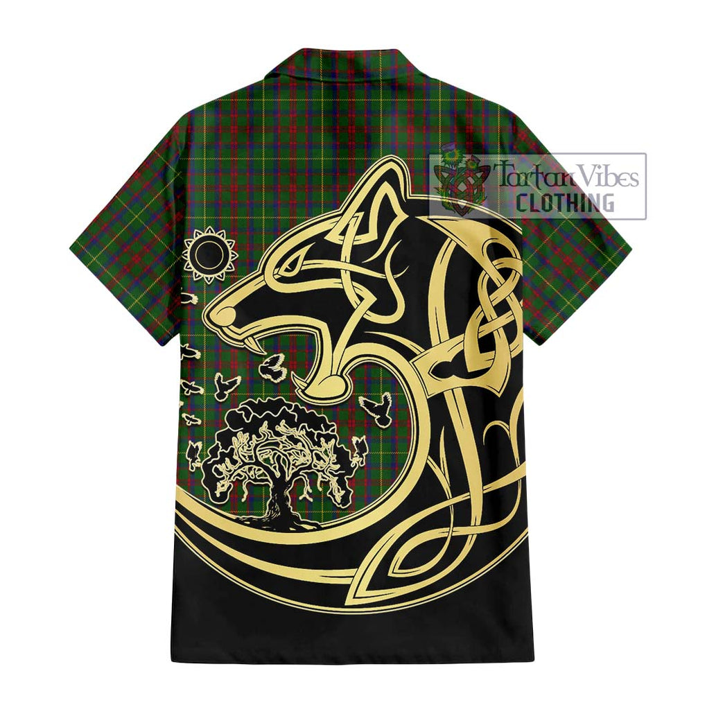 MacKintosh Hunting Tartan Short Sleeve Button Shirt with Family Crest Celtic Wolf Style - Tartan Vibes Clothing