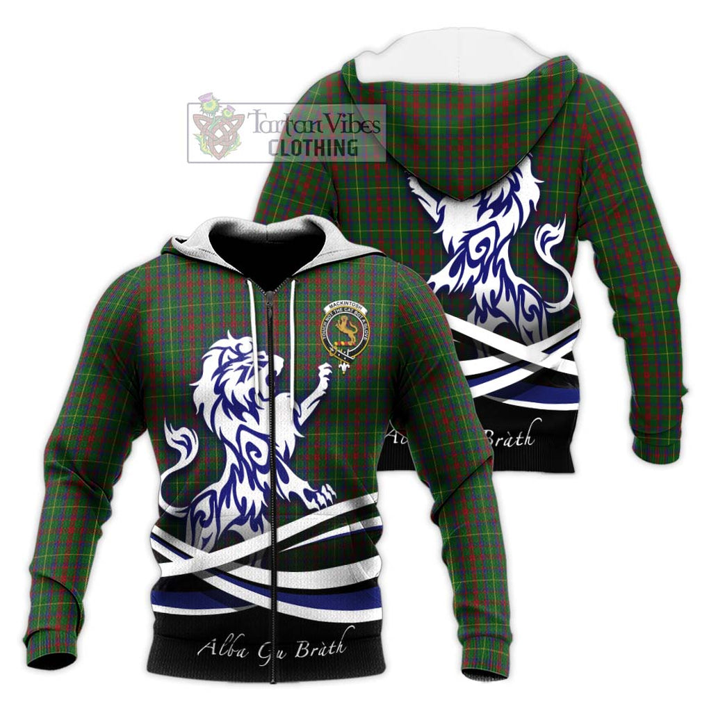 MacKintosh Hunting Tartan Knitted Hoodie with Alba Gu Brath Regal Lion Emblem Unisex Knitted Zip Hoodie - Tartanvibesclothing Shop