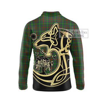 MacKintosh Hunting Tartan Long Sleeve Polo Shirt with Family Crest Celtic Wolf Style