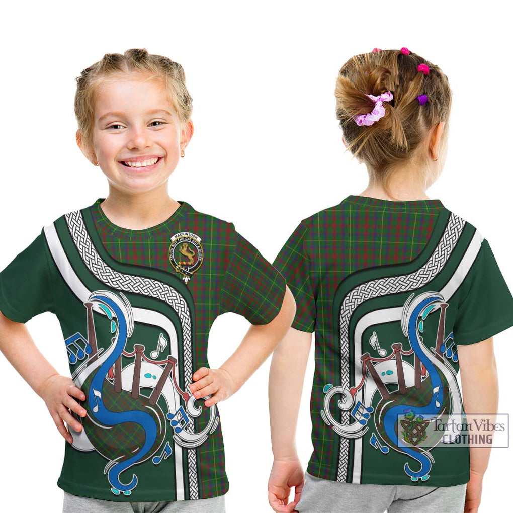 Tartan Vibes Clothing MacKintosh Hunting Tartan Kid T-Shirt with Epic Bagpipe Style